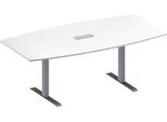 Schäfer Shop Genius Konferenztisch MODENA FLEX, 3-fach Anschluss, Boot, T-Fuß Rechteckrohr, B 2000 x H 650-850 mm, weiß/weißalu