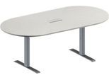 Schäfer Shop Genius Konferenztisch MODENA FLEX, 3-fach Anschluss, Oval, T-Fuß Rechteckrohr, B 2000 x T 1000 x H 650-850 mm, lichtgrau/weißalu