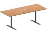 Schäfer Shop Genius Konferenztisch MODENA FLEX, 3-fach Anschluss, Rechteck, T-Fuß Rundrohr, B 2000 x T 800 x H 650-850 mm, Buche/weißalu