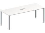 Schäfer Shop Genius Konferenztisch MODENA FLEX, 3-fach Anschluss, Rechteck, 4-Fuß Rundrohr, B 2000 x T 800 x H 720-840 mm, weiß/weißalu