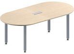 Schäfer Shop Genius Konferenztisch MODENA FLEX, 3-fach Anschluss, Oval, 4-Fuß Quadratrohr, B 2000 x T 1000 x H 720-840 mm, Ahorn/weißalu
