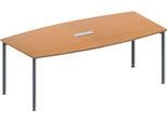 Schäfer Shop Genius Konferenztisch MODENA FLEX, 3-fach Tischanschlussfeld, Boot, 4-Fuß Rundrohr, B 2000 x H 720-840 mm, Buche/weißaluminium RAL 9006