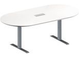 Schäfer Shop Genius Konferenztisch MODENA FLEX, 3-fach Anschluss, Oval, T-Fuß Rechteckrohr, B 2000 x T 1000 x H 650-850 mm, weiß/weißalu