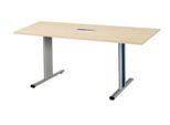 Schäfer Shop Select Besprechungstisch Planova Basic, mit Tischanschlussfeld, Rechteck, T-Fuß, B 1600 x T 800 x H 717 mm, Ahorn/weißaluminium RAL 9006