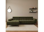 Ecksofa DOMO COLLECTION "Trento L-Form, mit Kufenfuß oder Einzelfuß", grün, B:287cm H:79cm T:175cm, 100% Polyester, Sofas, Ecksofa, whlw. verstellbare Kopfteile, passend für gängige Saugroboter