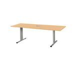 Schäfer Shop Select Besprechungstisch Planova Basic, mit Tischanschlussfeld, Rechteck, T-Fuß, B 2000 x T 800 x H 717 mm, Buche/weißaluminium RAL 9006