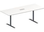 Schäfer Shop Genius Konferenztisch MODENA FLEX, 3-fach Anschluss, Rechteck, T-Fuß Rundrohr, B 2000 x T 800 x H 650-850 mm, weiß/weißalu