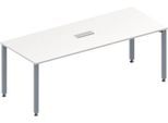 Schäfer Shop Genius Konferenztisch MODENA FLEX, 3-fach Anschluss, Rechteck, 4-Fuß Quadratrohr, B 2000 x T 800 x H 720-840 mm, weiß/weißalu