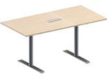 Schäfer Shop Genius Konferenztisch MODENA FLEX, 3-fach Anschluss, Rechteck, T-Fuß Rundrohr, B 1600 x T 800 x H 650-850 mm, Ahorn/weißalu