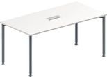 Schäfer Shop Genius Konferenztisch, 3-fach Tischanschlussfeld, Rechteck, 4-Fuß Rundrohr, B 1600 x T 800 x H 720-840 mm, weiß/weißaluminium RAL 9006