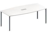 Schäfer Shop Genius Konferenztisch MODENA FLEX, 3-fach Tischanschlussfeld, Boot, 4-Fuß Rundrohr, B 2000 x H 720-840 mm, weiß/weißaluminium RAL 9006