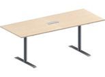 Schäfer Shop Genius Konferenztisch MODENA FLEX, 3-fach Anschluss, Rechteck, T-Fuß Rundrohr, B 2000 x T 800 x H 650-850 mm, Ahorn/weißalu