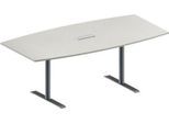 Schäfer Shop Genius Konferenztisch MODENA FLEX, 3-fach Anschluss, Boot, T-Fuß Rundrohr, B 2000 x H 650-850 mm, lichtgrau/weißalu