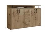 Carryhome Sideboard, Eiche Artisan, Kunststoff, 2 Fächer, 3 Schublade(n) Schubladen, 139x90x34 cm, Wohnzimmer, Kommoden & Sideboards, Sideboards