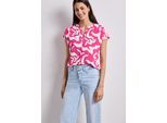 Shirtbluse STREET ONE, Damen, Gr. 34, magenta dream, Stoff, 100% Viskose, gemustert, klassisch normal, Rundhals, abgesteppt, Blusen, mit geschlitztem Rundhalsausschnitt