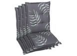 Sesselauflagenset, Anthrazit, Textil, 4-teilig, Blätter, Füllung: Schaumstoff, Vlies, 50x7x108 cm, Oeko-Tex® Standard 100, pflegeleicht, hochwertige Qualität, für den Außenbereich geeignet, mittels Bändern zu befestigen, Gurtband befestigen, Outdoor-Kissen, Gartenstuhlauflagen, Mittellehner-Auflagen