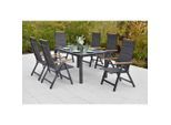 Gardenson , Graphitfarben, Grau , Metall, Kunststoff, Textil , rechteckig , Stühle klappbar, Rückenlehne mehrfach verstellbar , Gartenmöbel, Gartenmöbel-Sets, Gartengarnituren