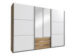 P & B , Silberfarben, Weiß, Eichefarben , Glas, Holzwerkstoff , 4 Fächer , 3 Schublade(n) Schubladen , 300x216x65 cm , BQ - Bündnis für Qualität, Made in Germany, DIN EN ISO 9001 , umfangreiches Zubehör erhältlich, in verschiedenen Größen erhältlich, in verschiedenen Holzdekoren erhältlich, Schrankfront mit Spiegel ,