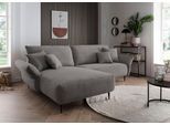 Ecksofa HOME AFFAIRE "Lazio modern und bequem, schmale Armlehnen, tolle Detailverarbeitung", grau (silber, zierkissen silber), B:255cm H:94cm T:178cm, 93% Polyester, 7% Polyamid, Sofas, Ecksofa, zwei verschiedene Fußfarben wählbar