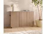 Sideboard HOMSY BY ANA JOHNSON "Solva", naturfarben, B:119cm H:80cm T:40cm, Sideboards, Sideboard, Holzoptik aus Esche, geriffelte Front, Keramikplatte, Breite 119 cm