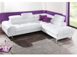 Ecksofa COTTA "Chef L-Form", weiß, B:257cm H:72cm T:206cm, Luxus-Microfaser (100% Polyester);Kunstleder Softlux;Leder Advantage (abgedecktes Spalt-Rindsleder), Rückseite mit schwarzem Spannstoff bezogen;NaturLEDER (echtes Rindsleder), Rückseite mit schwarzem Spannstoff bezogen, Sofas, Ecksofa, mit Kopfteilverstellung, edle Metallkufen, wahlweise mit Bettfunktion