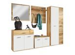 Milino Garderobe Irys, Weiß, Eiche Wotan, Glas, Holzwerkstoff, 5-teilig, 240x190x35 cm, Garderobe, Garderoben-Sets & Serien, Garderoben-Sets