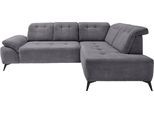 Ecksofa HOME AFFAIRE "Lazio modern und bequem, schmale Armlehnen, tolle Detailverarbeitung", silber, zierkissen silber, B:255cm H:94cm, 93% Polyester, 7% Polyamid, Sofas, Ecksofa, zwei verschiedene Fußfarben wählbar
