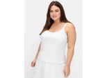 Spaghettitop SHEEGO, Damen, Gr. 46, weiß (sanftes weiß), 70% Modal, 24% Polyester, 6% Elasthan, unifarben, Rundhals, Tops