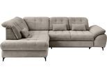 Ecksofa HOME AFFAIRE "Lazio modern und bequem, schmale Armlehnen, tolle Detailverarbeitung", beige (silber, zierkissen silber), B:255cm H:94cm T:216cm, 93% Polyester, 7% Polyamid, Sofas, Ecksofa, zwei verschiedene Fußfarben wählbar