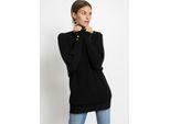 Strickpullover BONPRIX, Damen, Gr. 36/38 (S), schwarz, Strick, Obermaterial: 50% Viskose, 26% Polyamid, 24% Polyester, unifarben, lässig geschnitten Po-bedeckend, U-Boot-Ausschnitt, Fledermausärmel Strickbündchen, Pullover Strickpullover, aus Viskose-Rippstrick, Fledermausärmel, mit Knopfdetail