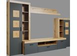 Wohnwand HOME AFFAIRE "Ghent", anthrazit mit eiche, B:331cm H:206cm T:52cm, Glas, Holzwerkstoff, Kunststoff, Kastenmöbel-Sets, Wohnwand, Mit Hirnholzapplikationen - Aufgebaut (B/T/H): 331/52/206 cm
