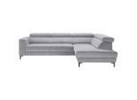 Ecksofa Emma Rechts Grauweiss Velours Grauweiss