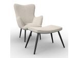 Sessel Aurora Mit Hocker Cord Creme Holz, Metall, Textil Creme