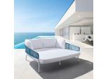 Sonneninsel "aisa", Weiss/blau, Outdoorgewebe Türkis, Weiss