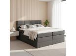Boxspringbett In Grau Ca. 180x200cm Inkl. Topper "greta" 180/200 cm Dunkelgrau