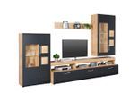 Wohnwand In Schwarz/eichefarben Schwarz, Eichefarben 330/208/52 cm