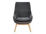 Ohrensessel Felia Grau Samt, Holzfuss Hell Holz, Textil Grau