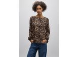 Langarmbluse STREET ONE, Damen, Gr. 44, braun (cub braun), Stoff, 100% Viskose, bedruckt, klassisch normal, Rundhals, Bündchen, Blusen, mit Rundhalsausschnitt