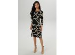 Jerseykleid ANISTON SELECTED, Damen, Gr. 36, N-Gr, beige (schwarz, beige, gemustert), Milano Rib, Obermaterial: 85% Viskose, 10% Polyester, 5% Elasthan, bedruckt, gemustert, figurumspielend kniefrei, Rundhals, Kleider Jerseykleid, mit stilvollem Allover-Muster