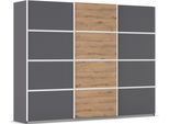 Kleiderschrank RAUCH "Schwebetürenschrank Garderobe Schrank TOP ANGEBOT Avola", grau (graumetallic, eiche artisan, leisten weiß), B:271cm H:210cm T:62cm, Holzwerkstoff, Schränke, Kleiderschrank, mit eleganten Zierleisten in Chrom, Schwarz oder Weiß MADE IN GERMANY
