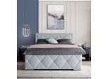 Boxbett HOME AFFAIRE "Alfie, inkl. Bettkasten&Topper", grau (hellgrau), L:211cm, Holzwerkstoff, Spanplatte, Komplettbetten, Wahlweise mit Knopfsteppung oder Strasssteinen, H2, H3 und H4 wählbar