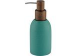Seifenspender KLEINE WOLKE "Harper", petrol, Bambus, Polyresin (Kunststein), Dosierspender, Seifenspender
