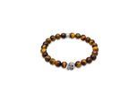 Armband KUZZOI "Tigerauge Totenkopf Bead Steinarmband 925 Silber" Gr. 21, braun, Armbänder, Herren, 21cm, ohne Stein, Silber 925 (Sterlingsilber), Armband