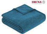 Wohndecke IBENA "Luxus", blau (petrol), B:180cm L:220cm, Baumwolle, Kunstfaser, Wohndecken, Wohndecke, verschiedene Größen, uni, Kuscheldecke, Premium, made in Europe