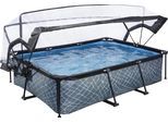 Framepool EXIT, grau, B:150cm H:65cm L:220cm, Schwimmbecken, BxLxH: 150x220x65 cm, mit Kartuschenfilter und Abdeckung