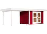 Gartenhaus WEKA "Designhaus 126 Plus", rot (rot, weiß), Fußboden im Gartenhaus, ohne Dacheindeckung, Massivholz, Gartenhäuser, Gartenhaus, mit Anbaudach