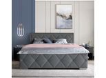 Boxbett HOME AFFAIRE "Alfie, inkl. Bettkasten&Topper", grau (anthrazit), L:211cm, Holzwerkstoff, Spanplatte, Komplettbetten, Wahlweise mit Knopfsteppung oder Strasssteinen, H2, H3 und H4 wählbar
