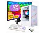 GAMEMAX Gaming-PC-Komplettsystem "MegaDeal AERIS MW 2776 AMD Ryzen 7 5700X 16GB 480GB SSD RTX 5060", Energieeffizienz: E (A-G), weiß, Microsoft Windows 11 Home (64 Bit), 16 GB RAM 480 GB SSD, Computer_Komplettsysteme, Windows 11 + MSI MAG 32C6X Curved Monitor 80cm (32")