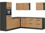 Winkelküche KOCHSTATION "KS-Lagos, Stellbreite 240/240 cm, wahlweise mit E-Geräten", beige (küche: natur, front: listrado eiche, korpus: grafitgrau, arbeitsplatte: betongrau), B:240cm H:200cm T:60cm, Komplettküchen-Sets, Küchenzeile, GK-oder Induktionskochfeld,Kühlschrank,Spüle edelstahl oder schwarz