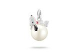 Kettenanhänger THOMAS SABO "THOMAS SABO x Peanuts Anhänger Snoopy auf Schneeball", silberfarben, weiß, schwarz, rot, kristallweiß, kristallweiß, Schmuckanhänger, Damen, Perlen Silber 925 (recycelt), 11,03 g, Perlen, Silber 925 (recycelt), Kettenanhänger, mit Zirkonia (synth.) und Perle (imitiert)